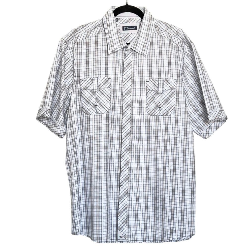 7 Diamonds Mens 100% Cotton Plaid Short Sleeve Button Down Shirt Size 3XL